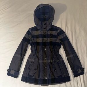 ♥️ Burberry Brit Hooded Jacket Raincoat Navy Check